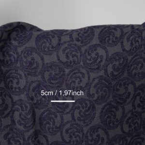 Washed linen cotton fabric grey and cobalt blue jacquard, with measurements