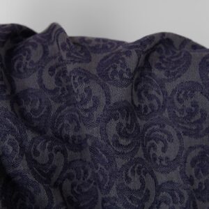 Washed linen cotton fabric grey and cobalt blue jacquard, texture