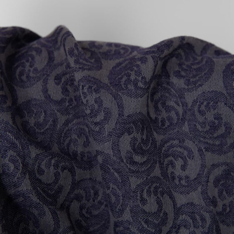 Washed linen cotton fabric grey and cobalt blue jacquard, texture