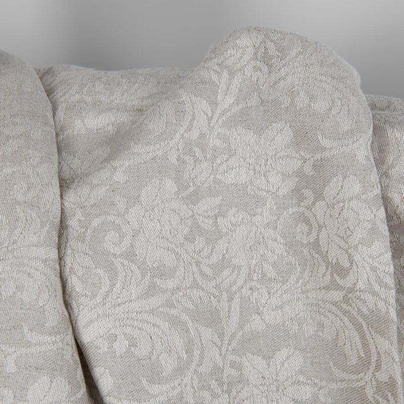 Undyed linen and white cotton fabric with flowers texture