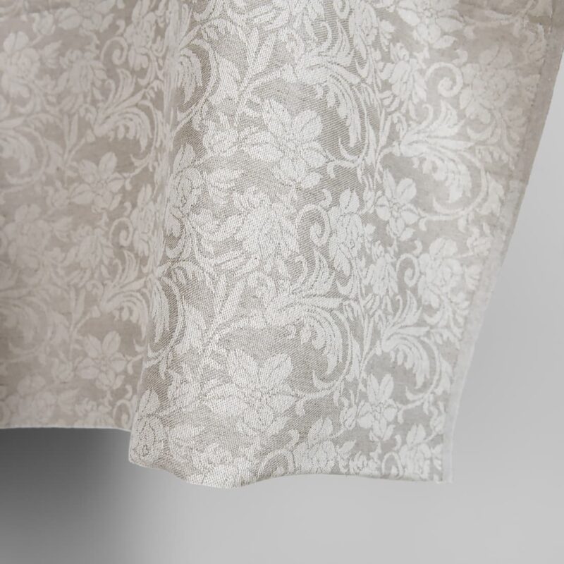 Undyed linen and white cotton fabric with flowers edge