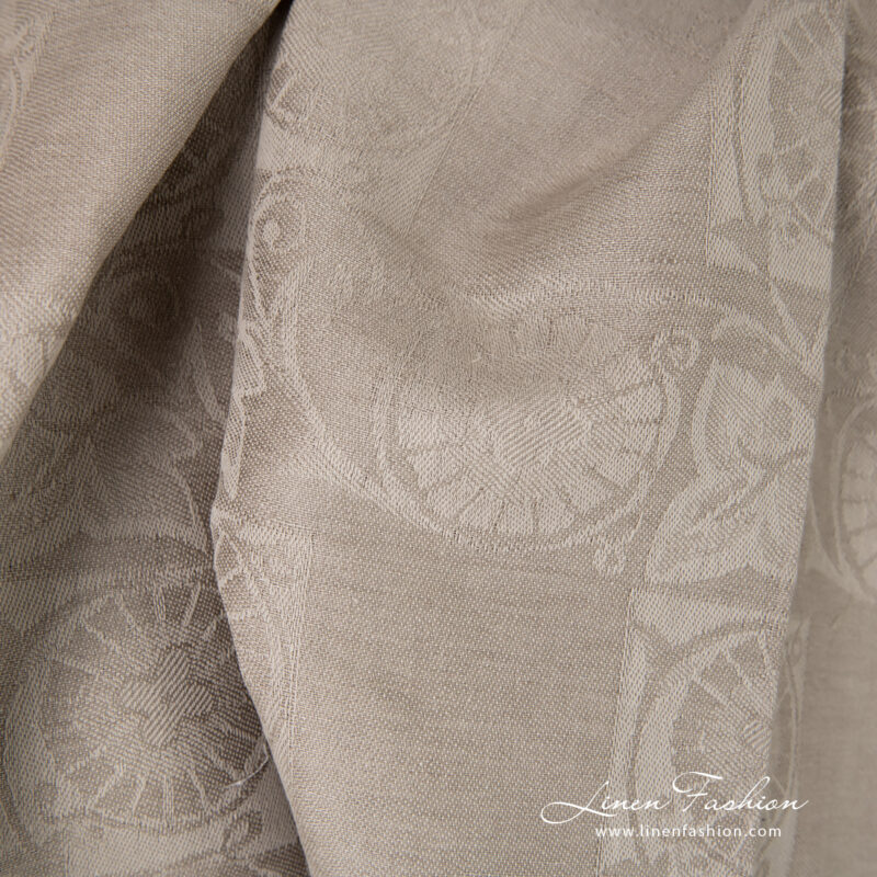 Linen cotton brownish jacquard fabric in checks