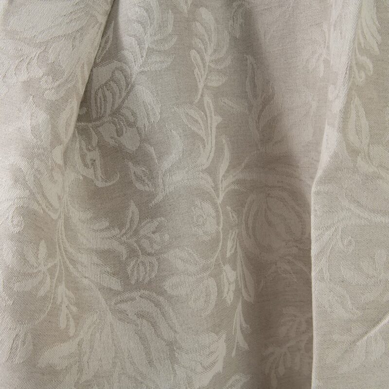 Linen cotton jacquard fabric beige with flowers close up pattern