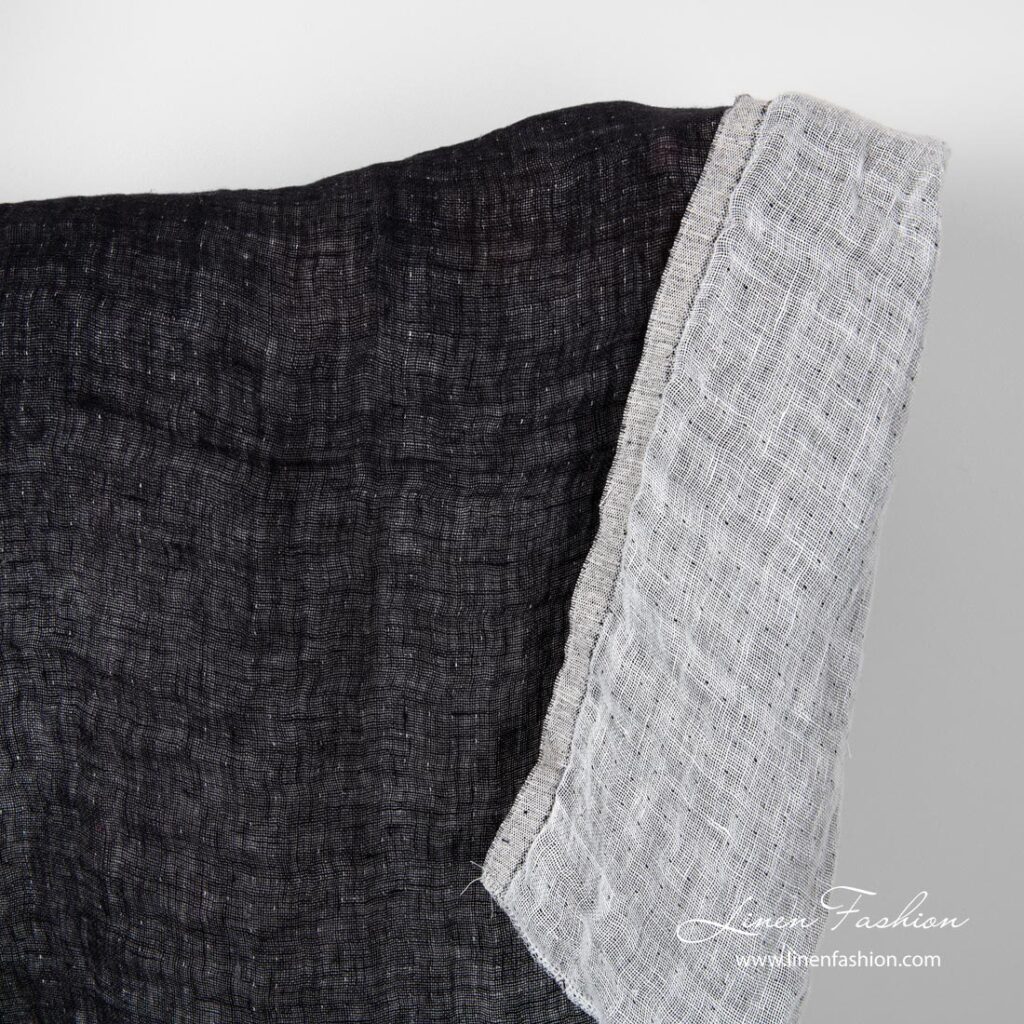 Black and white linen fabric, double sided, washed