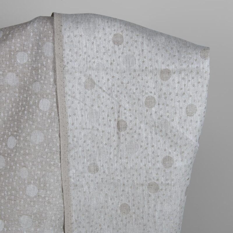 Grey linen fabric in bubble pattern white side