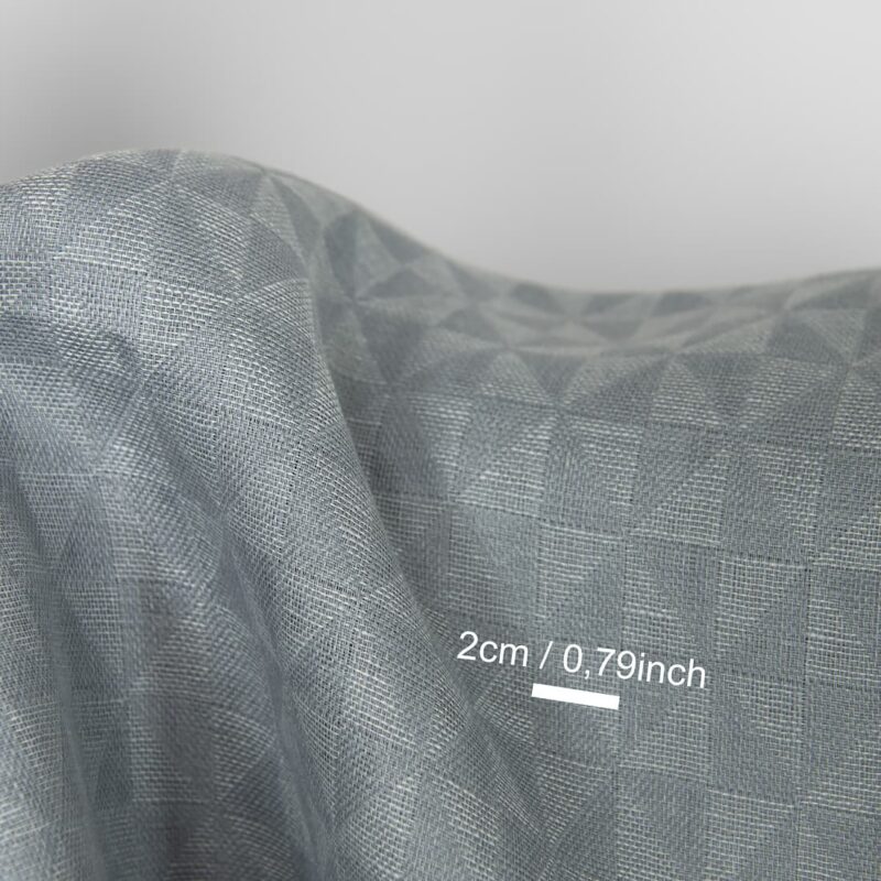 Linen fabric grey jacquard triangle pattern, with measurements