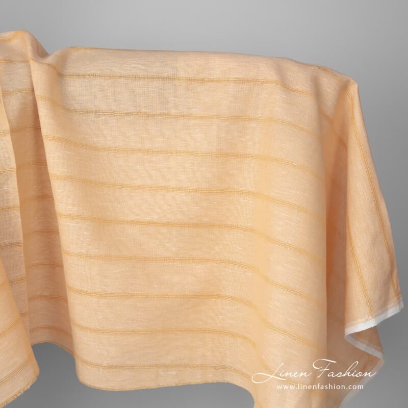 Yellow linen cotton fabric in stripes