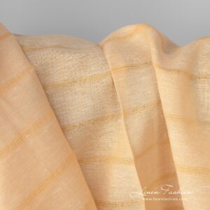 Whitish yellow linen cotton fabric with transparent, sparsely woven horizontal lines