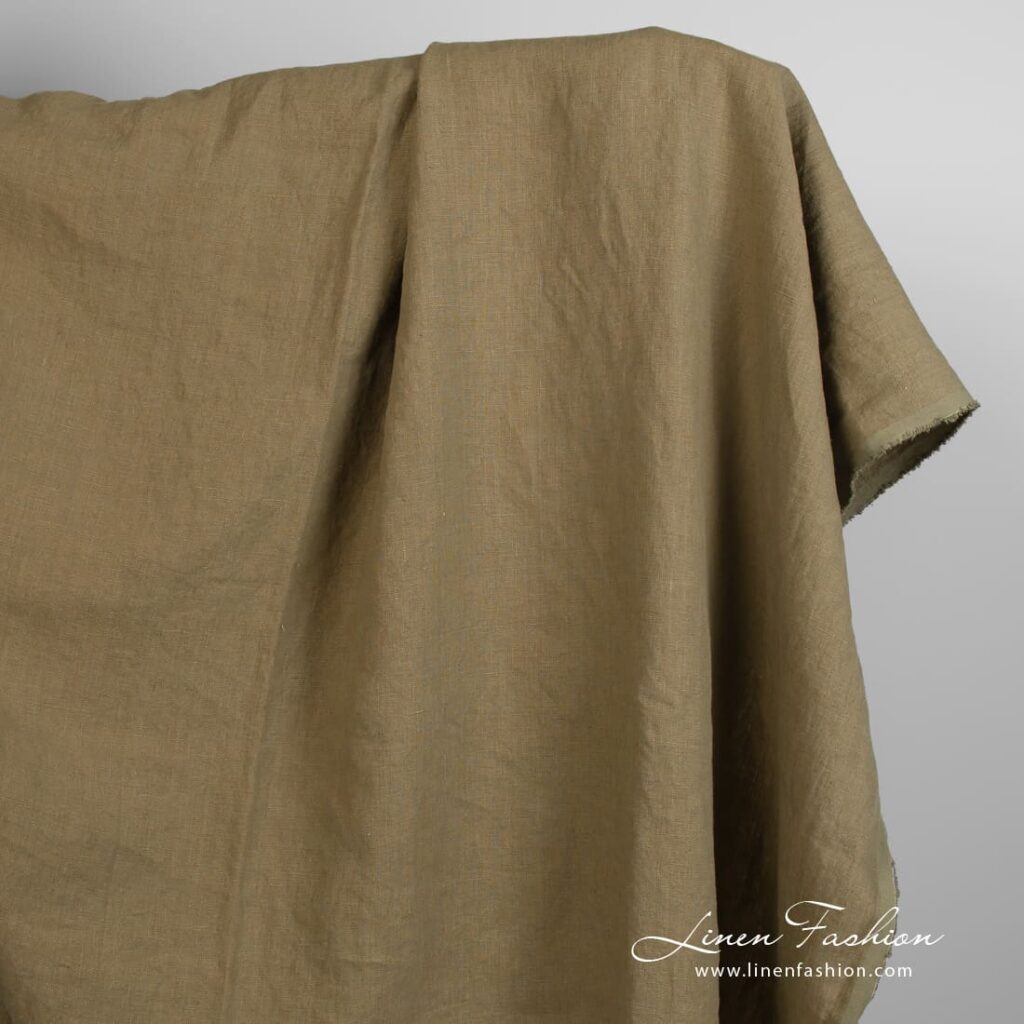 Linen fabric in tobacco green
