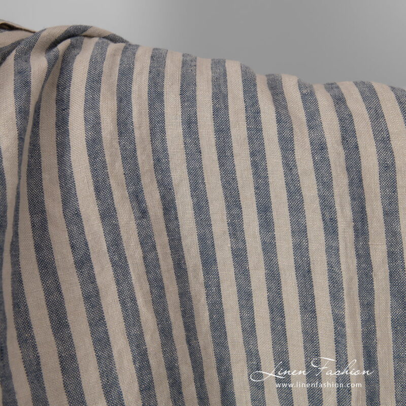 linen striped blue fabric, washed.