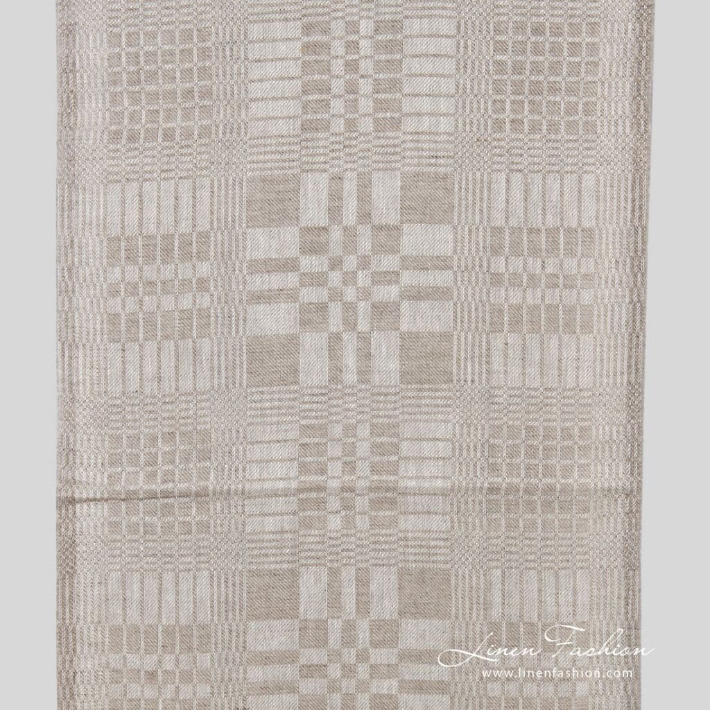 lniana tkanina w kratkę 1 Grey linen fabric in checks