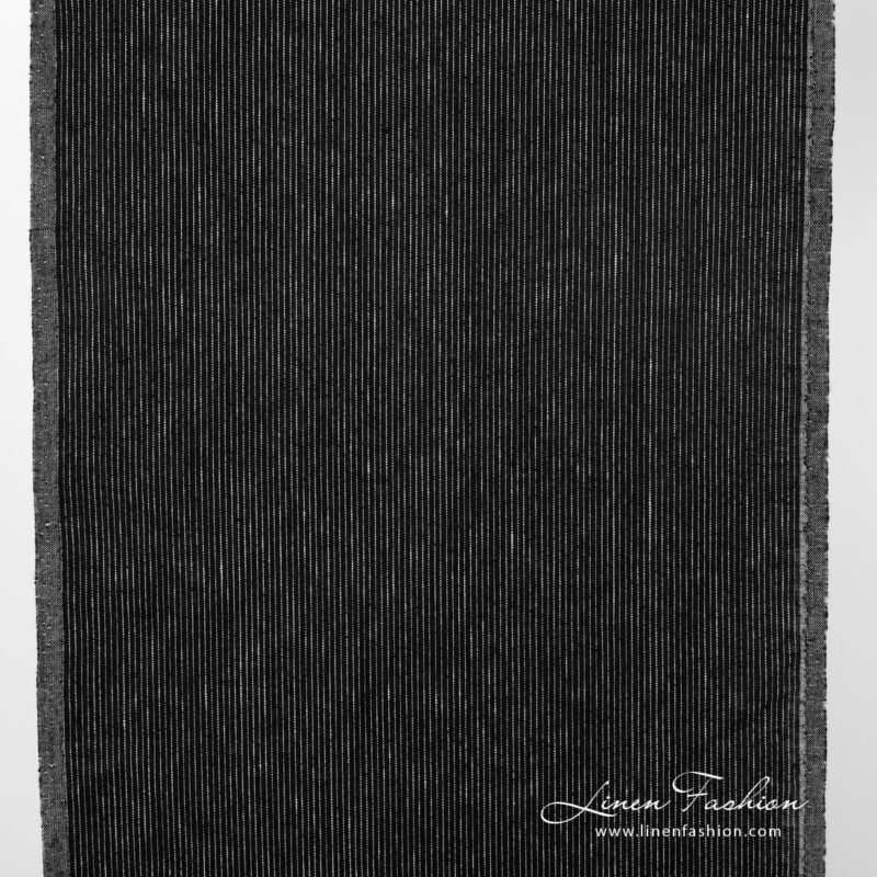 Black narrow linen fabric in stripes