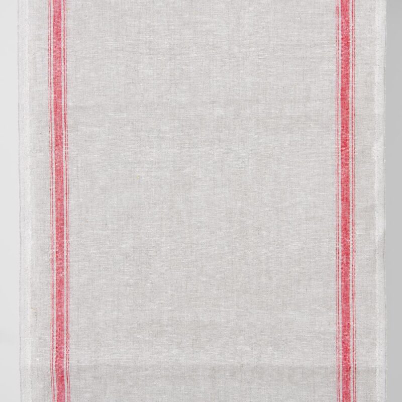 Narrow linen fabric light grey colour with red stripes