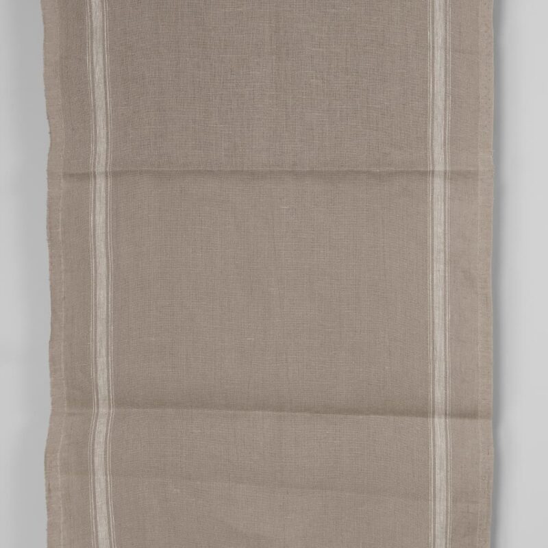 Narrow linen fabric brownish-grey white stripes on sides