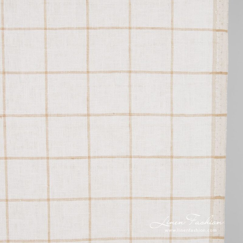 Linen fabric in beige checks, 60cm width