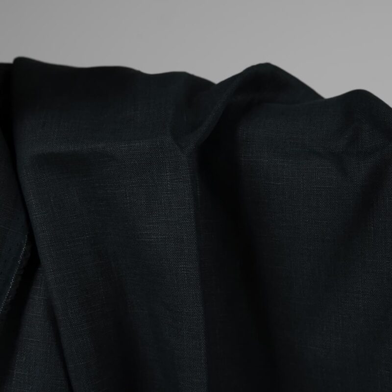 Heavy linen fabric dark blue colour close up detail