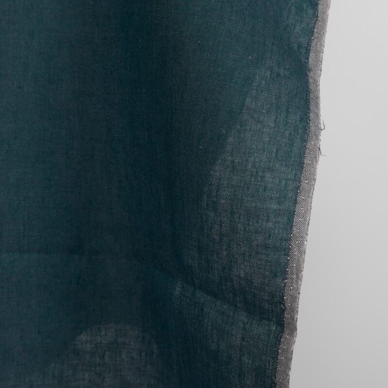 Heavy linen fabric deep blue turquoise colour edge