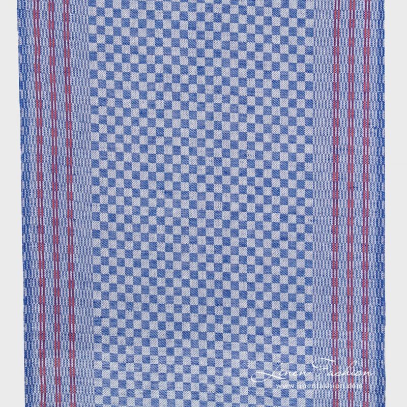 Blue checked narrow linen cotton fabric.