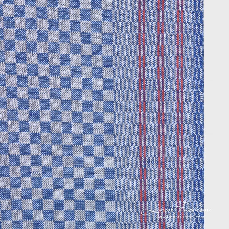 Checked blue linen cotton fabric.