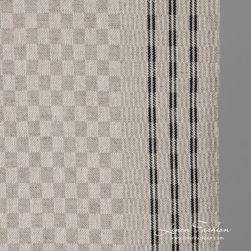 Szary w kratkę len z bawełną 2 Linen cotton fabric in grey checks.