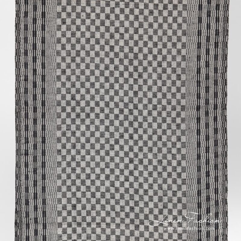 Narrow linen cotton fabric in black checks.