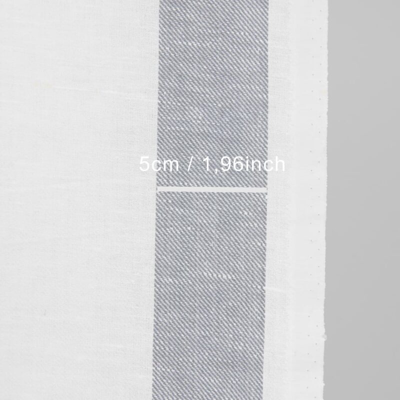 Narrow linen cotton fabric white colour with grey stripes with measurements