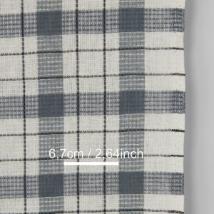 Narrow linen cotton fabric off-white with grey checks waffle, with measurements