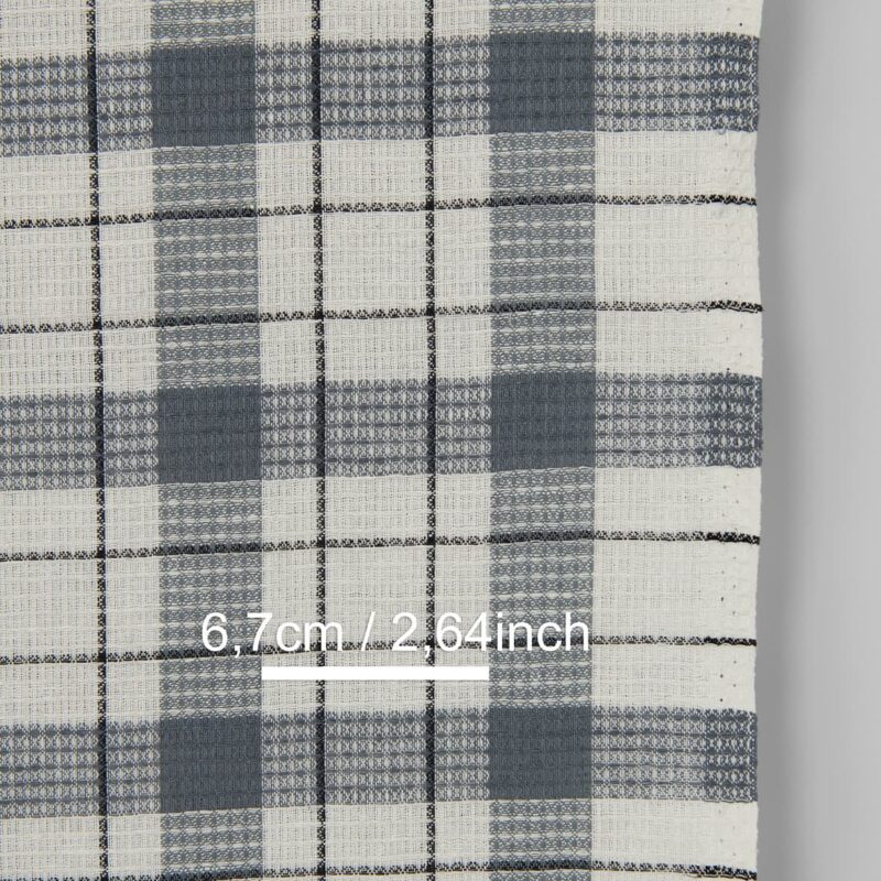 Narrow linen cotton fabric off-white with grey checks waffle, with measurements