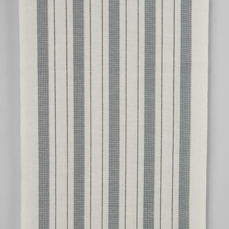 Narrow linen cotton fabric off-white with grey stripes waffle