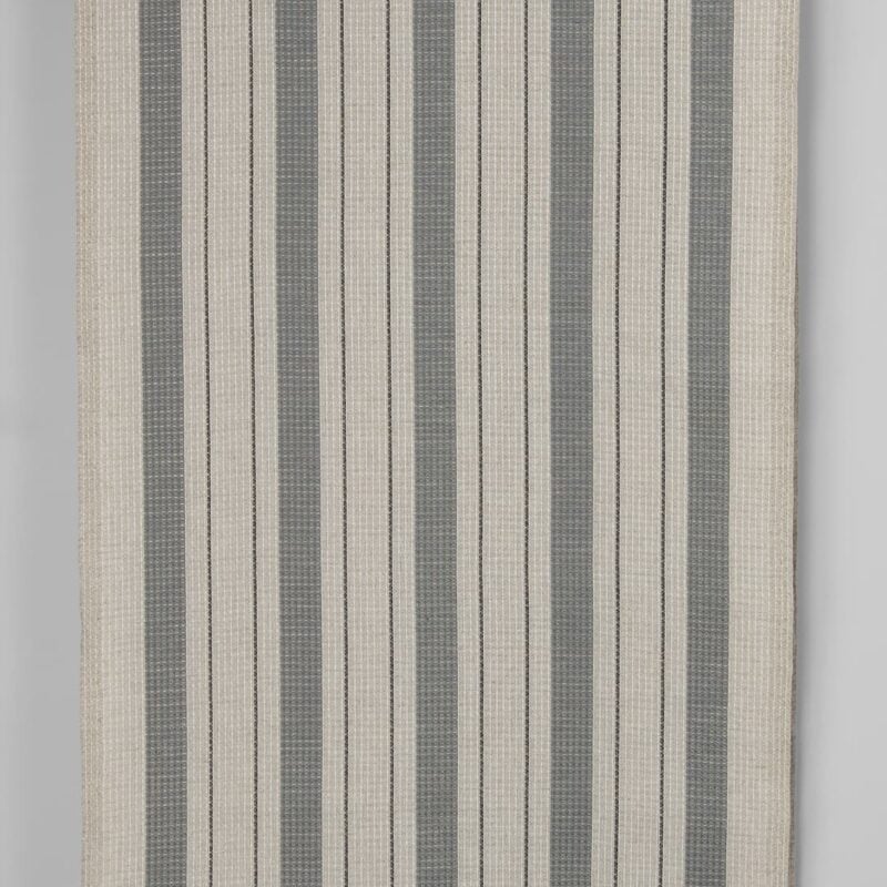 Narrow linen cotton fabric beige with grey stripes waffle