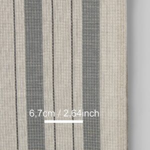 Narrow linen cotton fabric beige with grey stripes waffle, with measurements