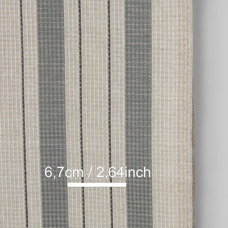 Narrow linen cotton fabric beige with grey stripes waffle, with measurements