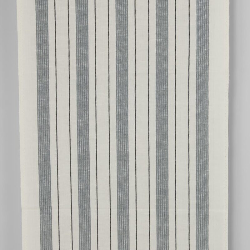 Narrow linen cotton fabric off-white with grey stripes twill