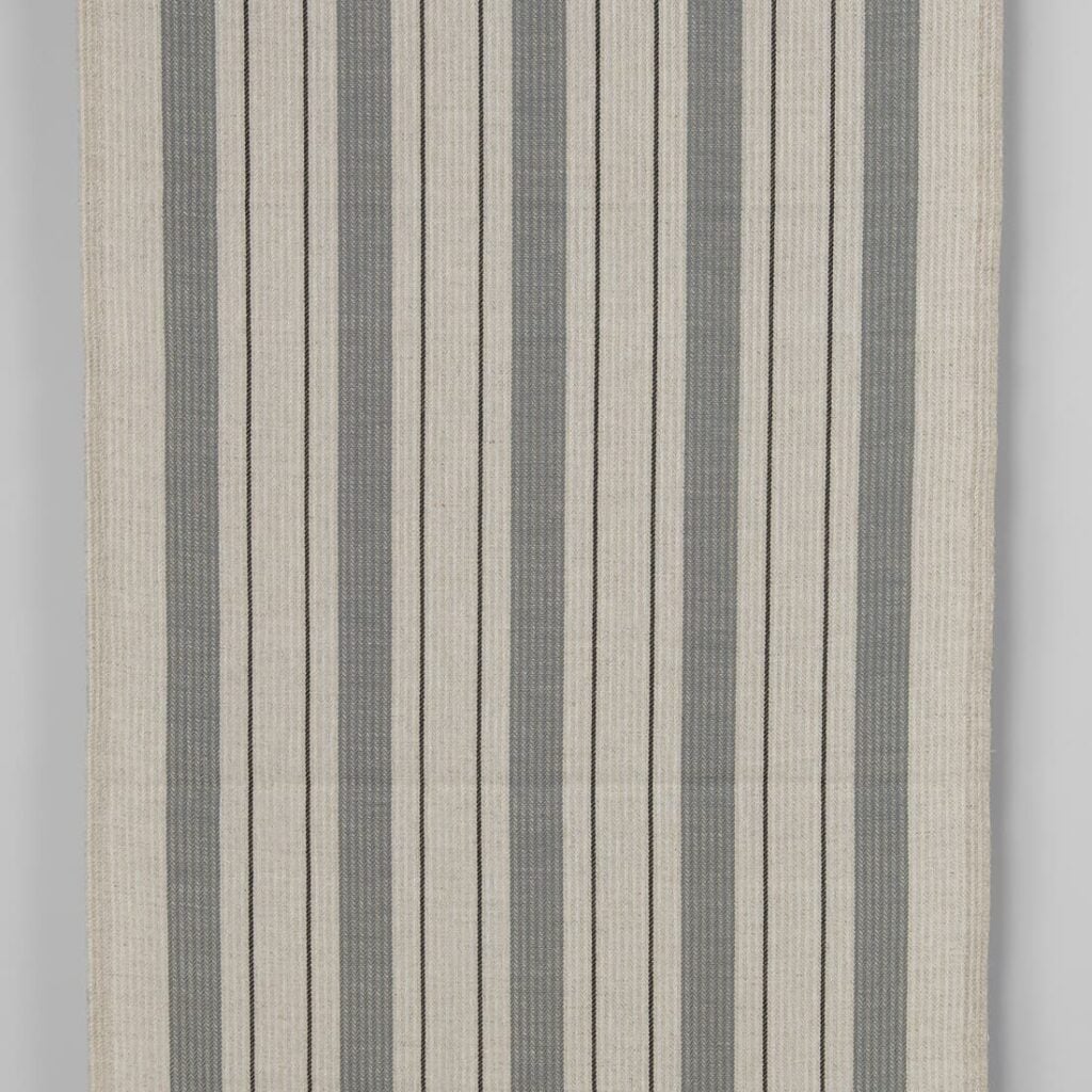 Narrow linen cotton fabric beige with grey stripes twill