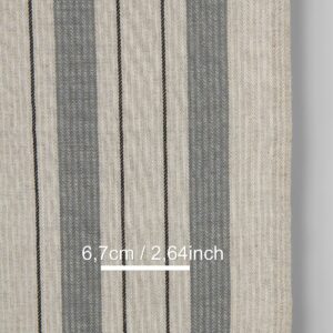 Narrow linen cotton fabric beige with grey stripes twill, with measurements