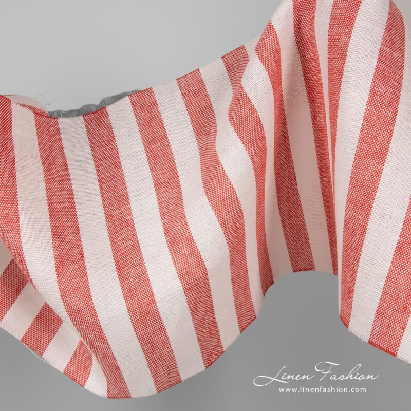 Striped red and off white linen fabric.