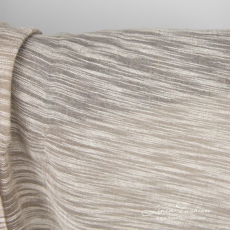 Linen cotton fabric sand colour with white stripes 180cm