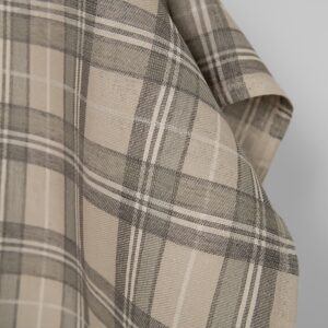 Linen cotton fabric sand and grey twill checks