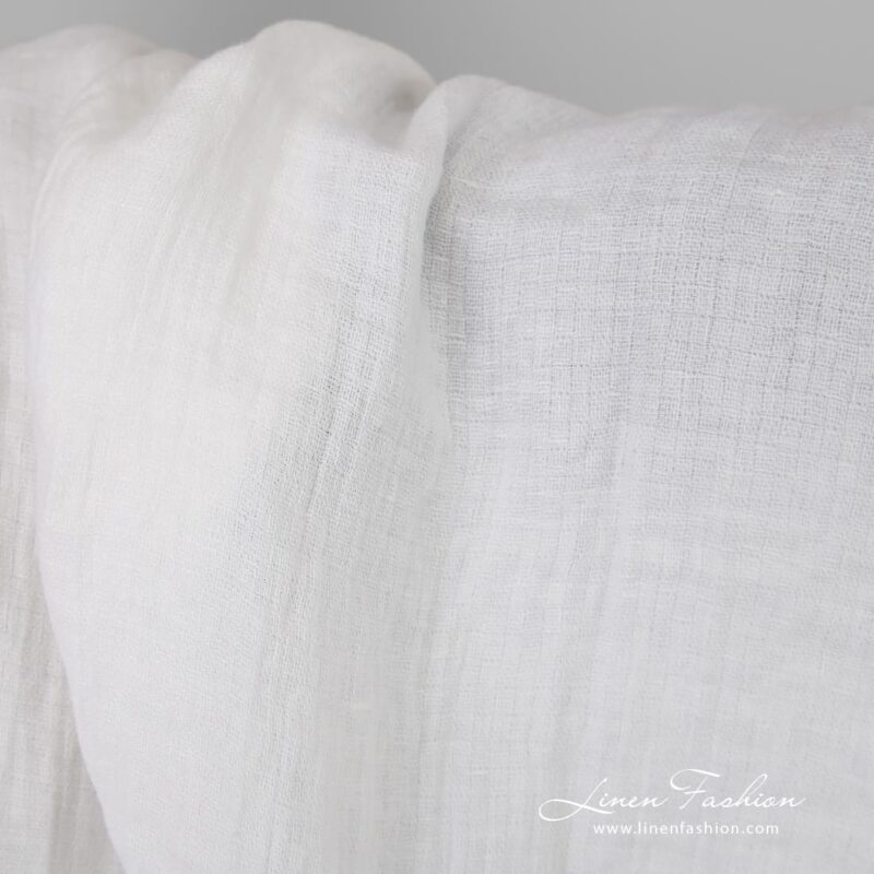 White linen fabric in checks, washed fabric
