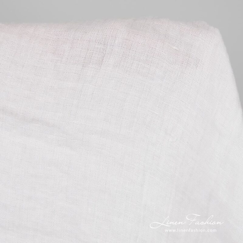 White linen fabric in checks, washed
