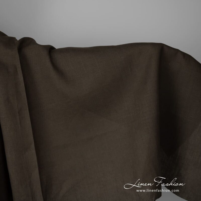 Linen fabric dark moss green colour