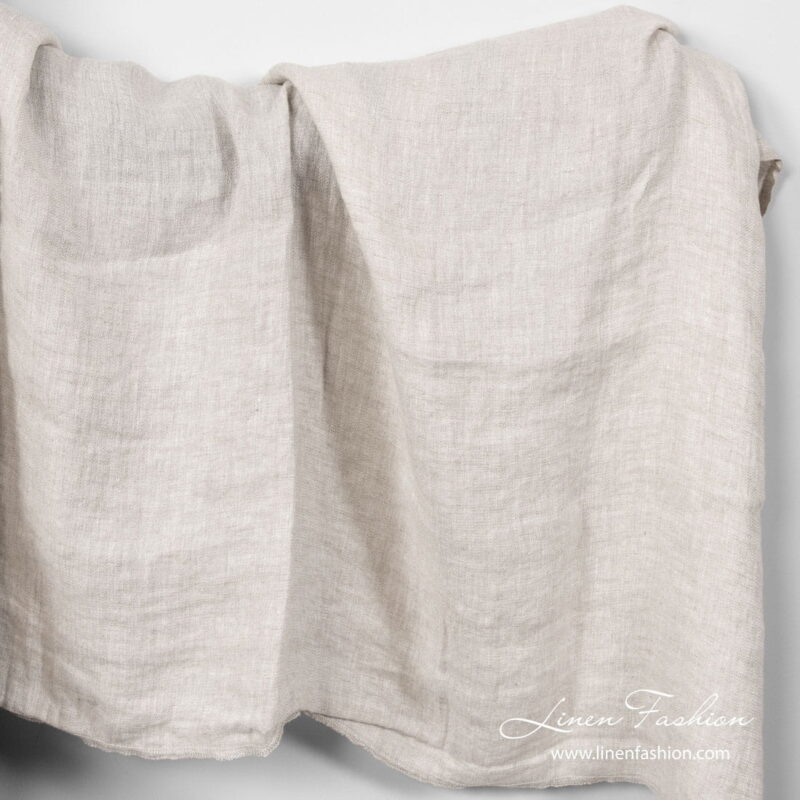 Washed linen fabric light grey tiny herringbone