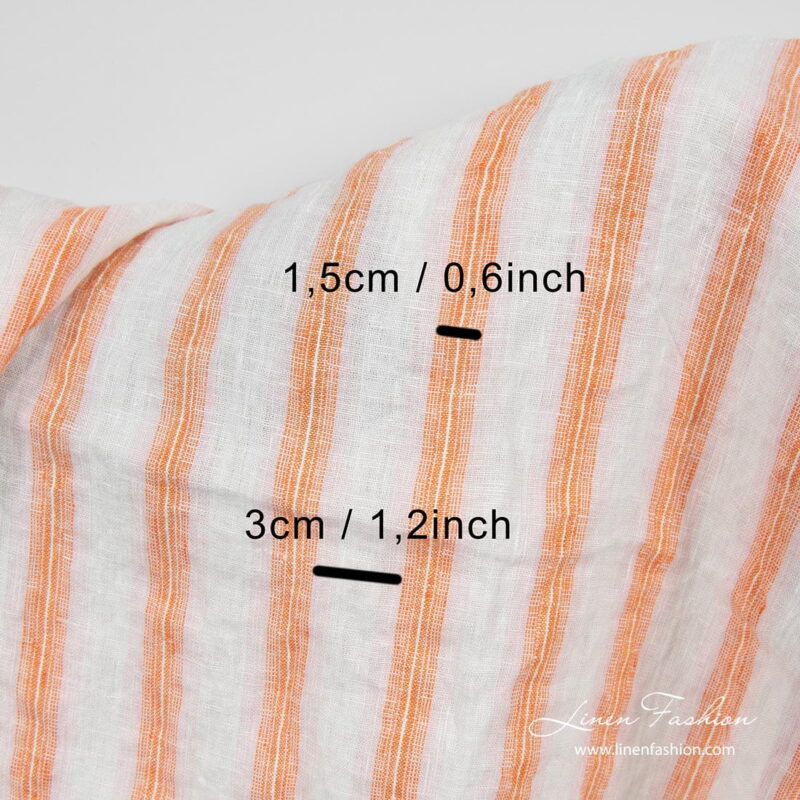 Linen fabric in orange stripe, measurements