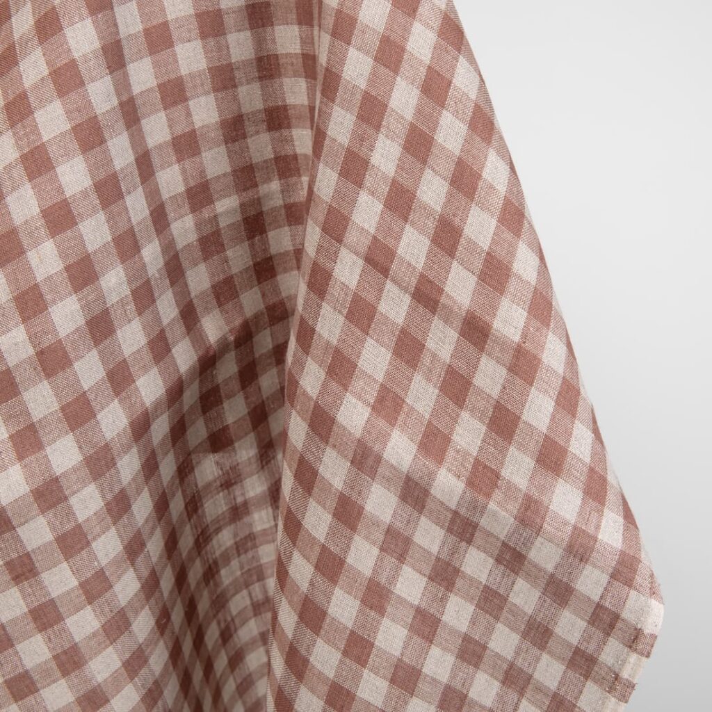Tkanina lniana w brązową i niebarwioną krateczkę 4 Linen fabric in brown and natural linen colour checks product photo
