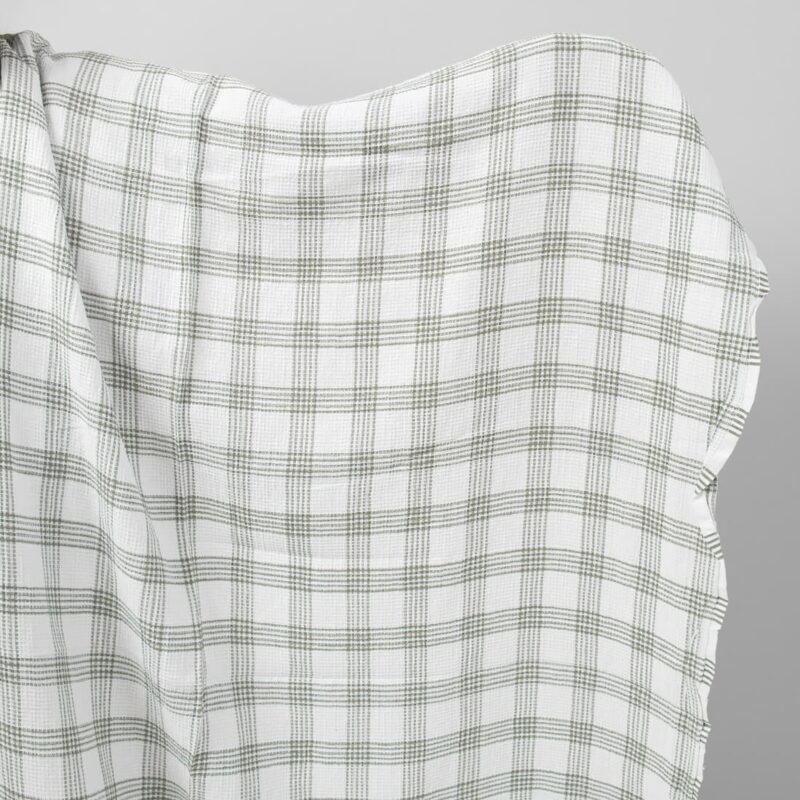 White washed linen cotton checked fabric