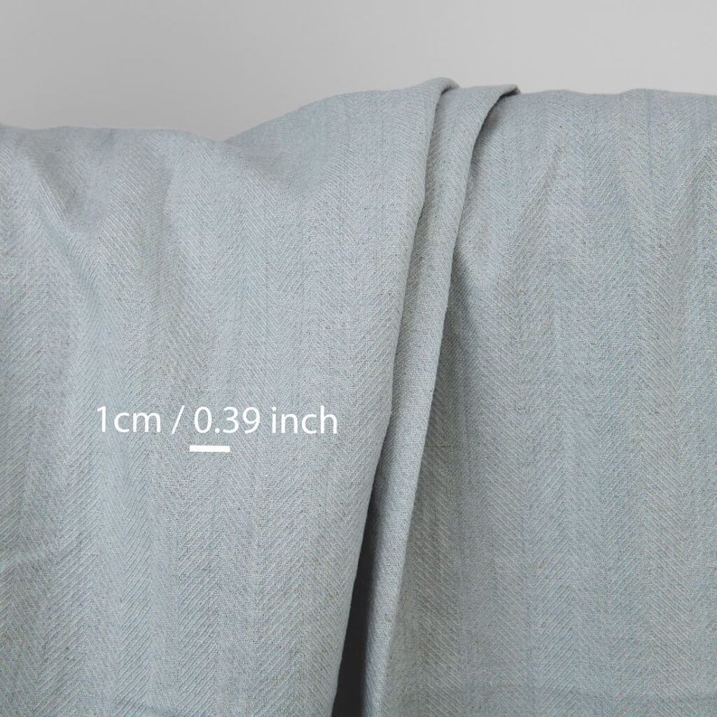 Zielonkawoszara prana tkanina 2 Grey green linen fabric, herringbone