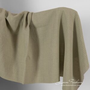 Lniano - bawełniana tkanina prana zielona we wzór fali 5 Greenish grey linen fabric