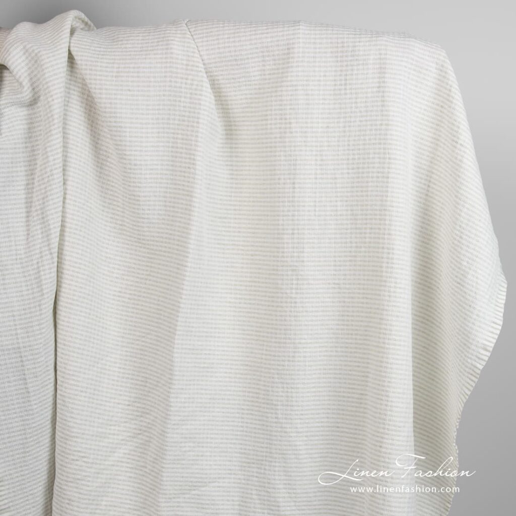 Light grey linen cotton fabric in checks