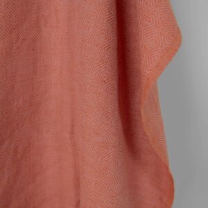 Washed linen cotton fabric in orange lilac diamond pattern, specially washed
