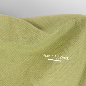 Washed linen cotton fabric yellow green herringbone, with measurements
